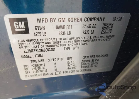 2021 Chevrolet Trailblazer Fwd Lt from USA, damaged, VIN KL79MPSLXMB063481